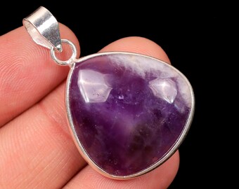 Amethyst Sterling Silver Pendant: Handmade Purple Gemstone Necklace