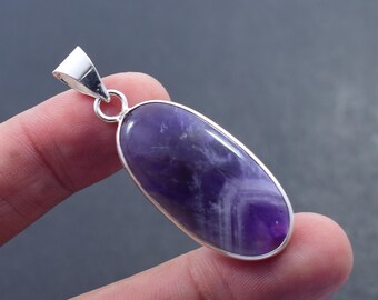 Natural Chevron Amethyst Gemstone Pendant, 925 Sterling Silver Pendant, AmethystBoho Jewelry, Women Necklace