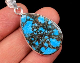 Turquoise edelsteenhanger: 925 sterlingzilveren bohoketting