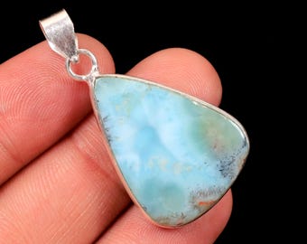 Pear Larimar Pendant: Handmade 925 Sterling Silver Necklace