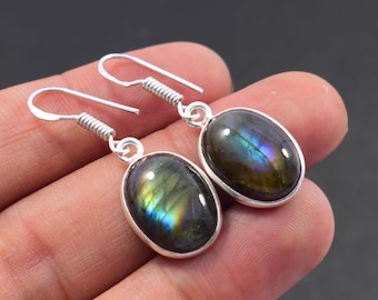 Sterling Silver Labradorite Dangle Earrings: Handmade Gemstone Jewelry