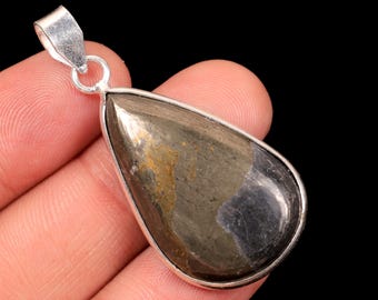 Gold Apache Pyrite Pendant, 925 Sterling Silver, Pear Gemstone