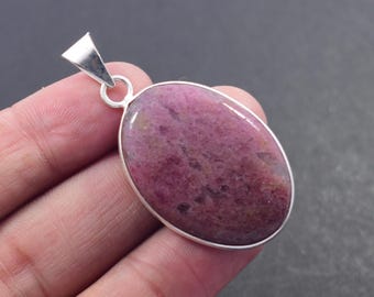 Handmade Rhodonite Gemstone Pendant: 925 Sterling Silver Boho Necklace