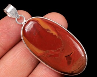 Noreena Jasper Cabochon Pendant: Vintage Style Sterling Silver Boho Necklace