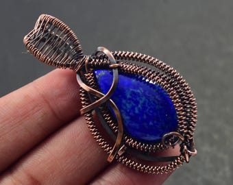 Colgante de pera de lapislázuli: collar hecho a mano con alambre de cobre.