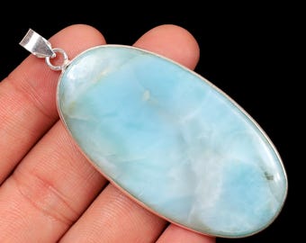 Collier de pierres précieuses Larimar : pendentif en argent sterling, bijoux bleus faits main