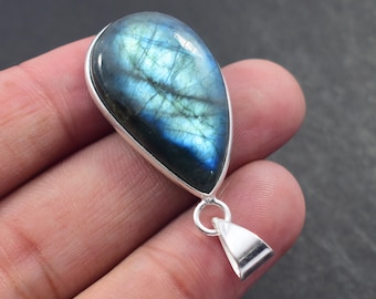 Labradorit Anhänger, 925 Sterling Silber Halskette, Vintage Cabochon Schmuck