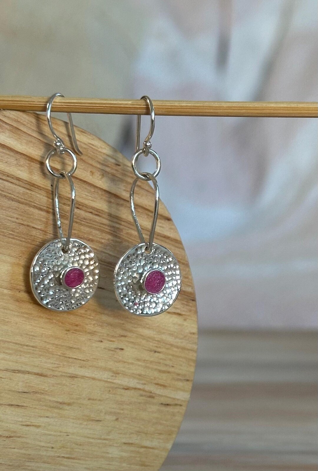 Pink Resin Tear Drop, Dimple Disc Drop Earrings - Etsy Australia