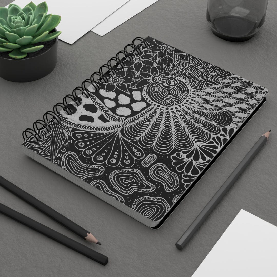 Classy Monochrome Spiral Bound Journal, Unique Patterned Notebook ...