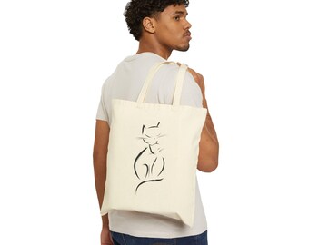 Minimalist Cat & Kitten Line Art Tote Bag: Canvas Shopping Bag