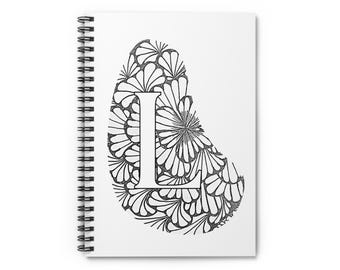 Floral Monogram L Notebook, Spiral Ruled Journal | Doodle Letter L