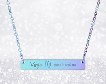 Virgo Zodiac Engraved Horizontal Bar Necklace | Astrology Pendant