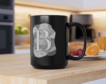 Letter B Zendoodle Mug - Alphabet Art Mug - Creative Pattern Design by DivA ArtworkDesigns