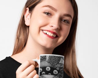 Abstract Ceramic Coffee Mug: Black and White Art Design