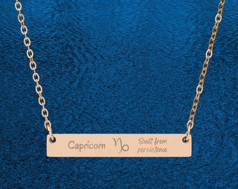 Capricorn Zodiac Engraved Horizontal Bar Necklace | Personalized Name Plate