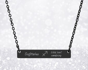Sagittarius Zodiac Bar Necklace, Engraved Stainless Steel Astrology Pendant
