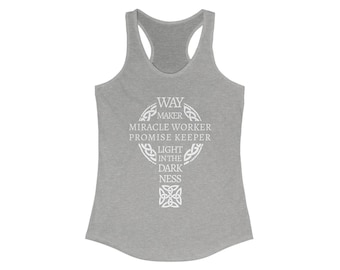 Inspirierendes Damen Racerback Tank, Motivationsgeschenk, Workout-Top, spirituelle Kleidung, Sommer-Stil, auf Glauben basierende Kleidung
