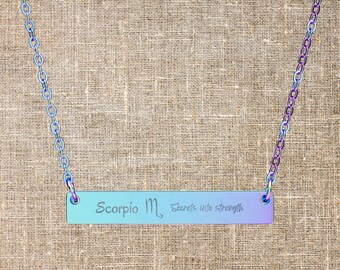 Engraved Scorpio Bar Necklace, Personalized Zodiac Jewelry