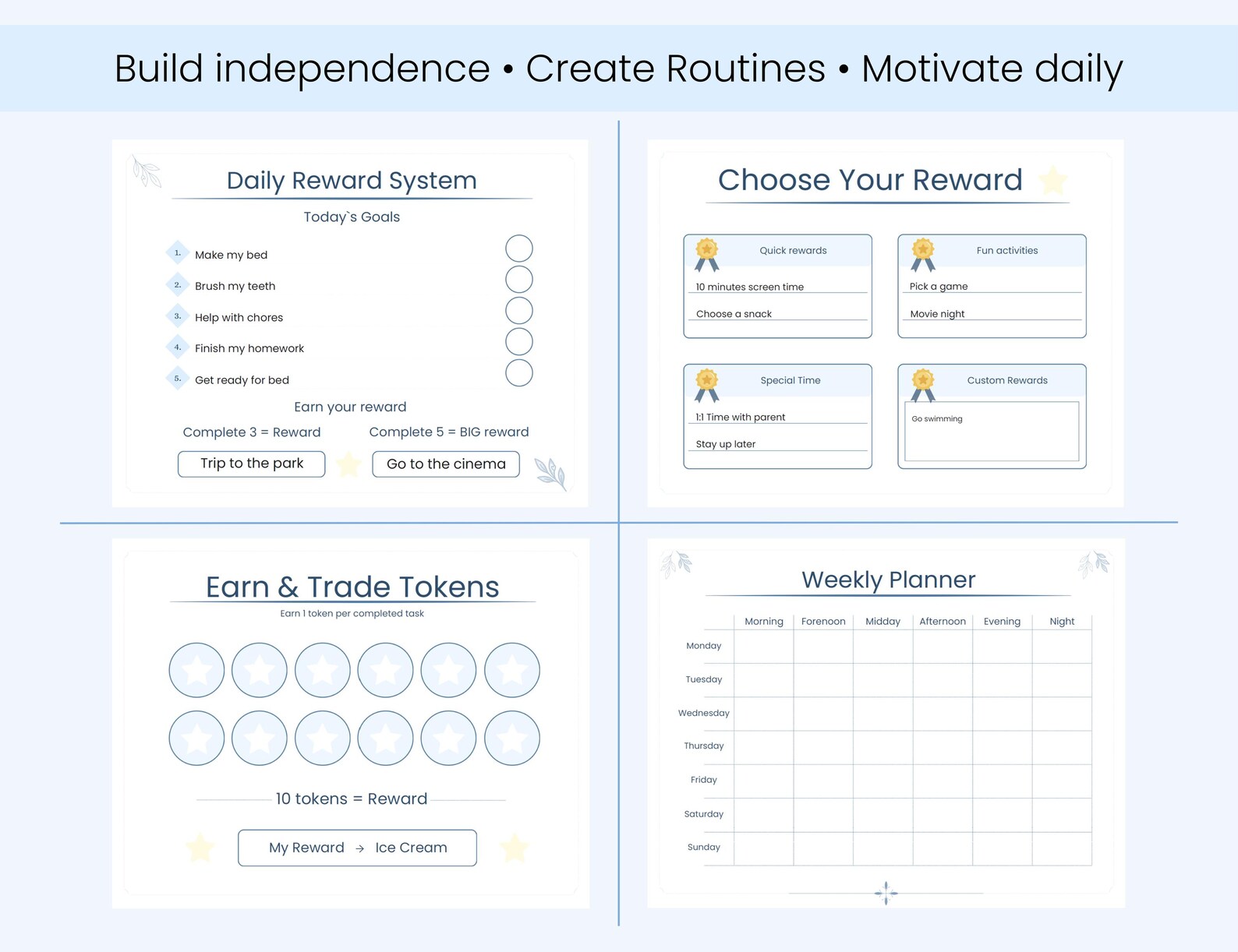 Editable Reward Chart for Kids, Behavior Chart, Daily and Weekly ...