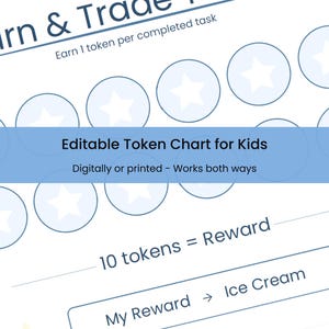 Tabella dei gettoni premio per bambini, tabella del comportamento, guadagna e risparmia premi, stampabile e digitale, PDF modificabile, tabella della motivazione
