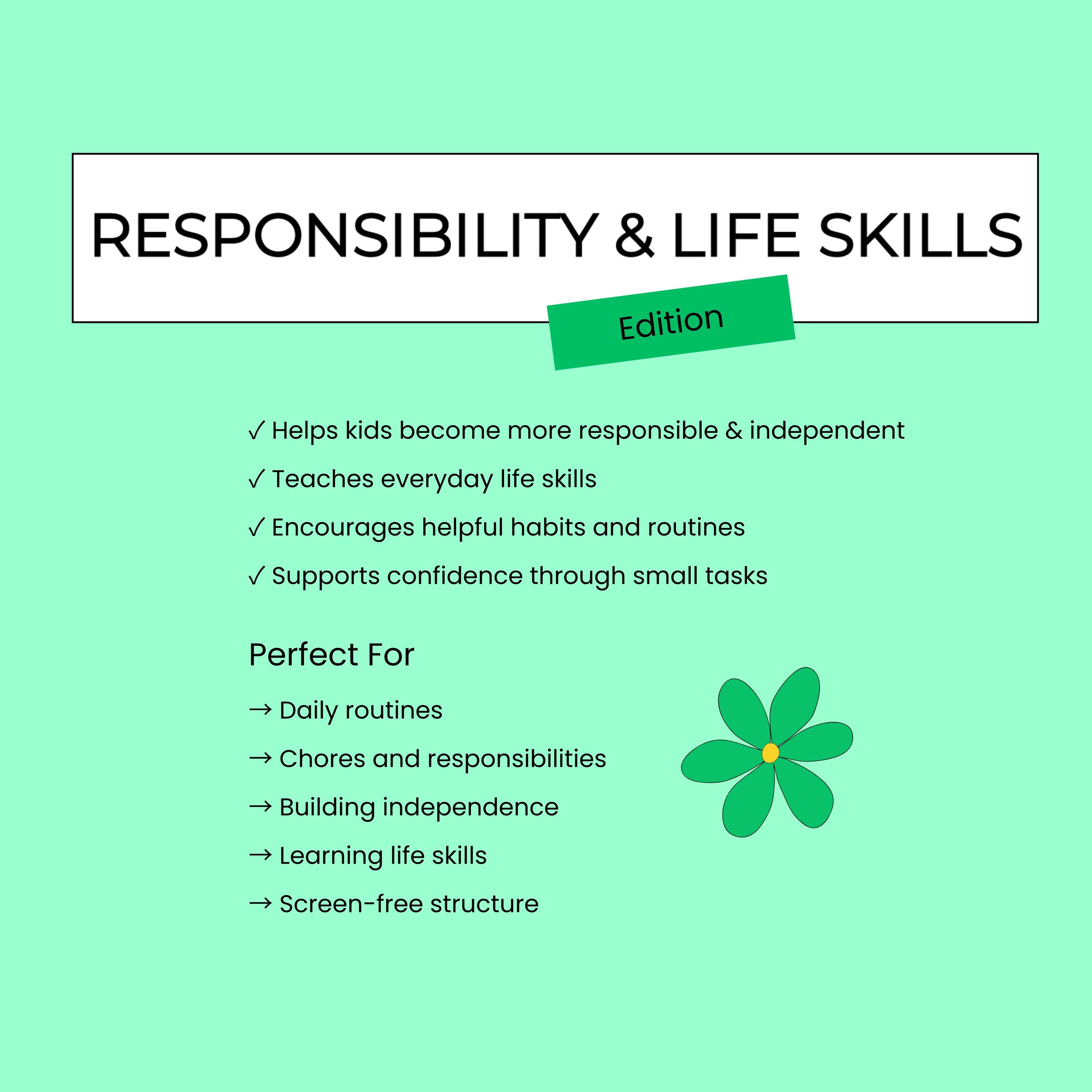 Kids Chore and Responsibility Cards | Kids Life Skills | Printable ...