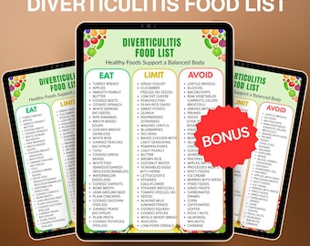 Diverticulitis Food List Printable, Diverticulitis Diet Food Chart, Foods to Avoid with Diverticulosis, Diverticulitis Nutrition Guide