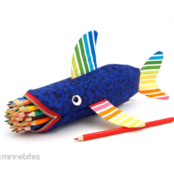 Shark Bag, Best Seller, Handmade Pencil Case. Fish Ocean Party Favor for Kids. Rainbow Reef.