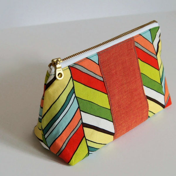 Zipper Pouch Colorful Modern Cosmetic Bag Case: Bold Chevron Zipper Pouch - Ready to ship