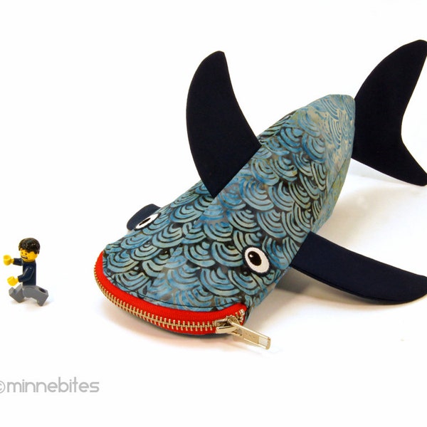 Best Seller Shark Pencil Case - Guys Zipper Bag - Navy Pencil Pouch - Mens Office Desk Accessory - Scuba Diver Gift - Ready to Ship