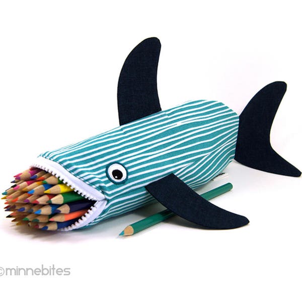 Nautical Desk Accessory - Pencil Case - Adult Coloring Pouch - Shark Scuba Gift - Purse Organizer - Planner Zipper Pouch - Ready to Ship