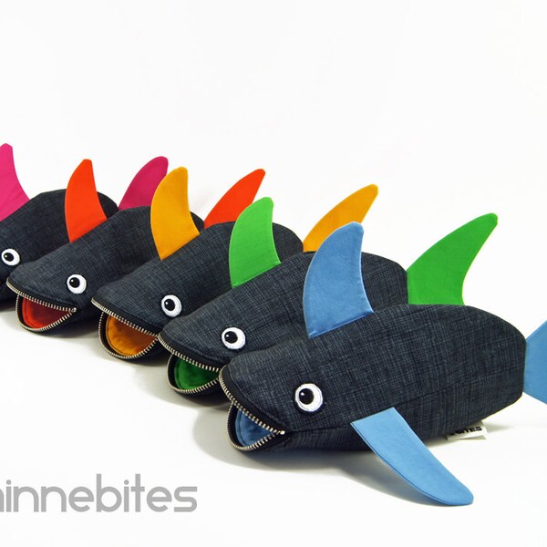 Baby Shark Bag by MinneBites / Choose your Color - Rainbow Fish Pouch - Desk Accessory - Office Organizer - Party Favor Bags - Ready to Ship
