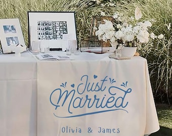 Pancarta de bienvenida personalizada de lino para mesa de boda, letrero rústico de tela para bodas al aire libre o en el jardín.
