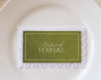 Sage Green Lace Wedding Place Card, Personalized Guest Name Card, Romantic Reception Table Decor