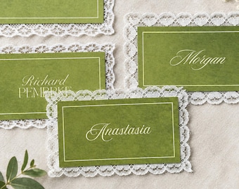 Lace Edge Wedding Name Card, Romantic Rectangle Place Signs, Ivory Cardstock Decor