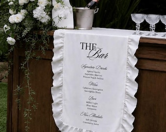 Personalized Silk Bar Menu Sign, Ruffled Edge, Romantic Wedding Cocktail Decor