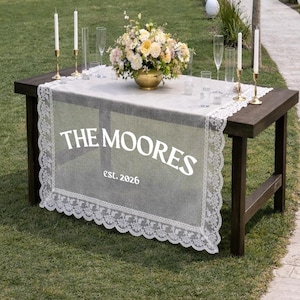 Custom Sheer Tulle Wedding Banner, Personalized Lace Table Runner, Romantic Reception Decor