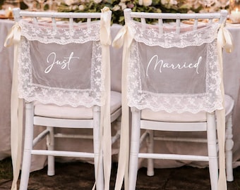 Panneaux pour chaise de mariage en dentelle - Décoration en tissu transparent fait main (Ensemble de 2)