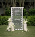Personalized Sheer Tulle Wedding Welcome Sign: Lace Trim product logo
