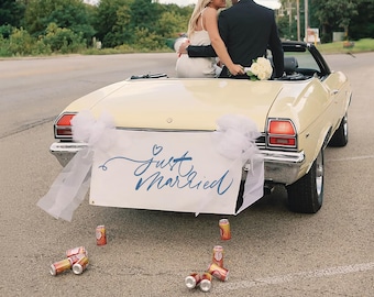 Plaque de voiture de mariage personnalisée Just Married en tissu