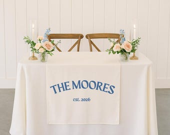 Camino de mesa personalizado para bodas, decoración de mesa de novios en lino