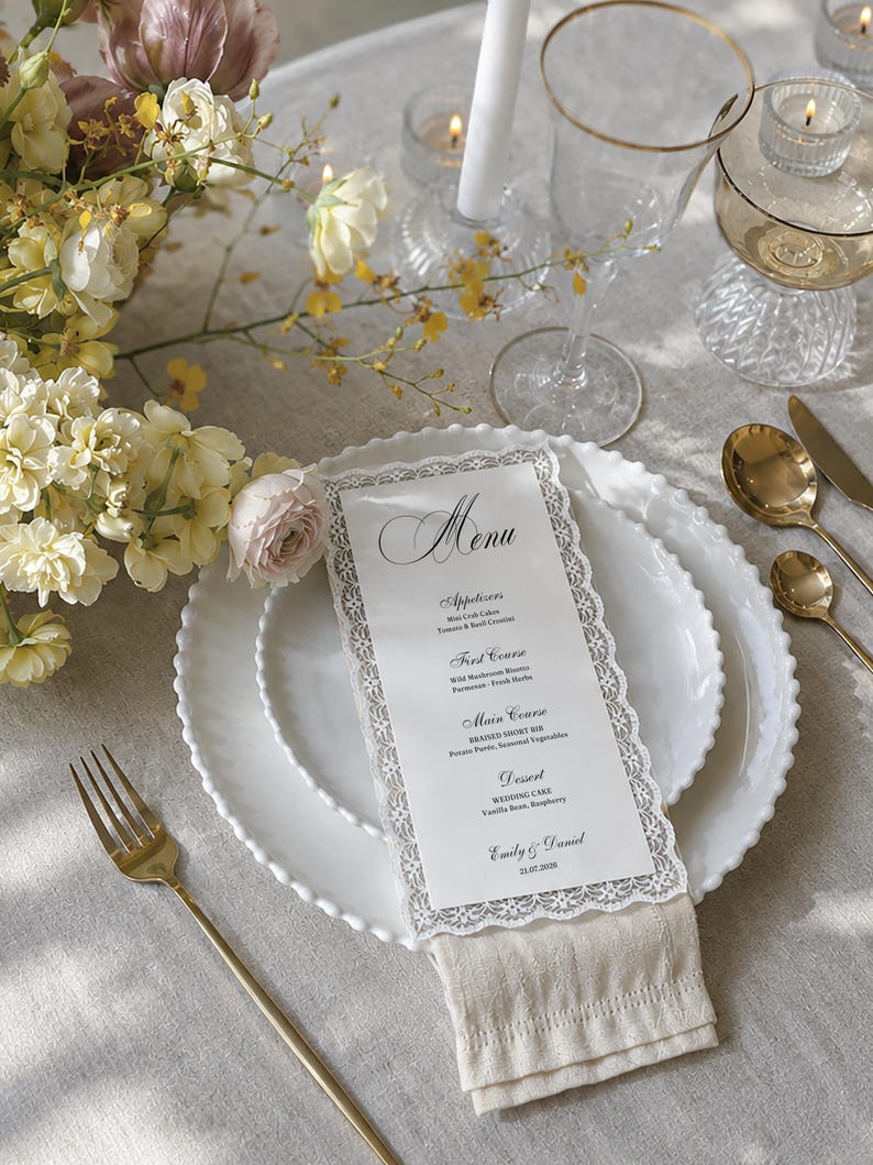 Custom Lace Menu Card, Romantic Wedding Dinner Menu, Vintage Table ...