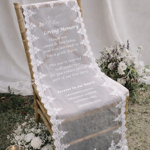 Reserved Memorial Chair Banner – Sheer Lace In Loving Memory Seat Decor for Ceremony