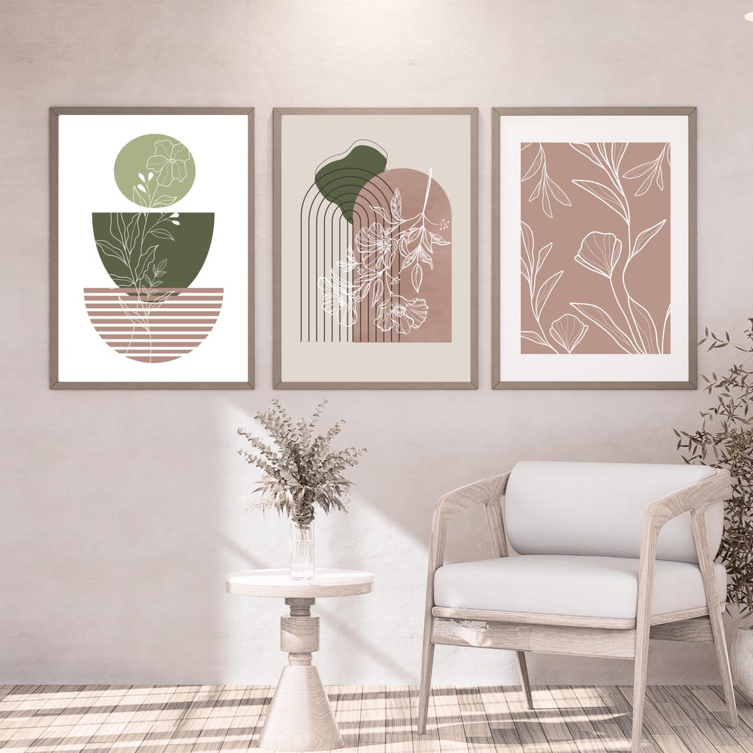 Abstract Botanical Wall Art Set: Green Leaf Prints (digital Download ...