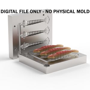 デジタルファイル: ソフトフィッシングルアー用金型 - エビ 90 mm (.STEP + .STL)