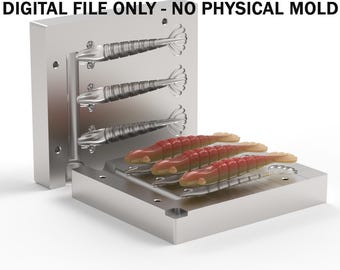Archivos digitales: Molde para señuelo de pesca suave - Camarón 90 mm (.STEP + .STL)