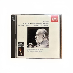 May include: A CD case featuring Haydn's 'London' Symphonies Nos. 99-104, with 'Military', 'Clock', 'Drum Roll', and 'London' listed. The cover includes a portrait of Sir Thomas Beecham and the EMI Classics logo. The Beechman Edition is also noted.