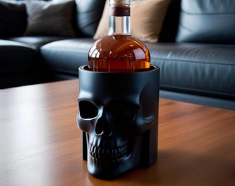 3D Printed Skull Whiskey Bottle Holder – Gothic Halloween Decor