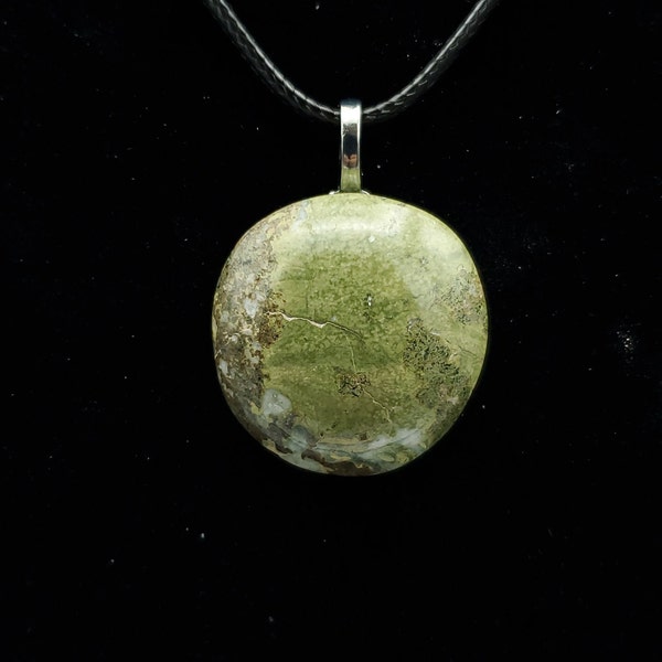 LS-0018 Epidote and Basalt pendant (free form shape)