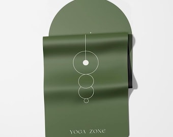 Yogamatte aus Naturkautschuk, rutschfeste Ausrichtungslinien, Öko-Reisematte - Minimalist Green