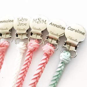 Engraved Pacifier Clip: Personalized Faux Leather Braided Baby Clip